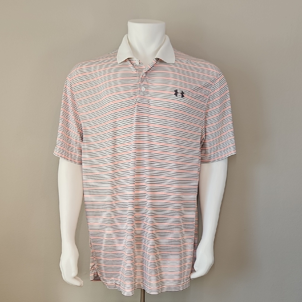 Under Armour Men's Polo Shirt - Red and White Stripes